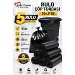 Kalbi Ticaret Kalın Çöp Torbası 300 gr X 5 Rulo Siyah Çöp Poşeti 80x110 Cm Jumbo Endüstriyel Çöp Torbası