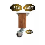 Kale Ahşap Top Tekerli Ayak Mobilya Masa Dolap Tekerli Ayağı(Frensiz)(12Cm - 15Cm)(Kayın Ağacı) Ahşap Rengi 15Cm 15Cm - 4 Adet