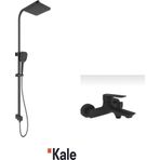 Kale Tandem Banyo Bataryası ve Rain Square Push Button Siyah Duş Barı