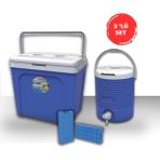 Kale Termos Buzluk Termos Set-25 Lt Buzluk Termos Eps (1066 Coolerbox) +6.5 Lt Erciyes Piknik Termos (1403 Cooler Jug)+2 Adet K-250 Buz Aküsü - Mavi