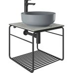Kale Volo 45 CM Yuvarlak Mat Gri Lavabolu Metal Banyo Mobilya Seti