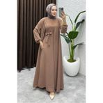 Kalemen Moda Betül İkili Abaya Elbise Takım 24686 Açık Kahve
