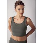 Kalın Askılı Crop Top Fitilli Spor Büstiyer C02 - Haki