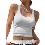 Kalın Askılı U Yaka Beyaz Renk Fitilli Crop Top Bluz (Beyaz, M)