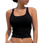 Kalın Askılı U Yaka Siyah Renk Fitilli Crop Top Bluz (Siyah, S)