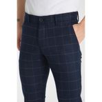 Kalın Ekose Desenli Erkek Yandan Cepli Klasik Bel Slim Fit Chino Pantolon Lacivert 33