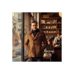 Kalın Erkek Kaşe Kaban Kuşgözü Desenli Slim Fit Kahverengi 52