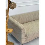 Kalın Krokan Kumaş Lastikli Kayma Yapmayan 3 Kişilik Tekli Kanepe Örtüsü - 180 x 230 cm - Vizon