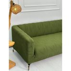 Kalın Krokan Kumaş Lastikli Kayma Yapmayan 3 Kişilik Tekli Kanepe Örtüsü - Haki - 180 x 230 cm