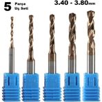 Kalıpçı Taşlama Delme Cnc Router Karbür Uç Seti 3.40MM - 3.80MM Çap Carbide Matkap Ucu 5 Parça Set - Altın