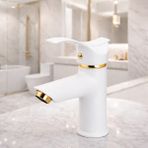 Kaliteli Beyaz Gold Renk Lüx Sabit Gövde Banyo Lavabo Musluğu Bataryası