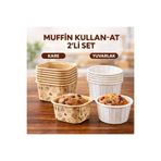 kalitexhome Muffin kare ve yuvarlak Kullan-At 2’li Set Fırın ve Airfryer uyumlu kek kalıbı