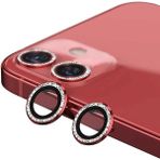 (Kaliteyi Bozmaz) iPhone 11 / 12 / 12 Mini Uyumlu Taşlı Kırmızı Metal Çerçeveli Kamera Lensi Koruyucu - TAŞLI
