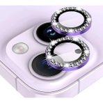(Kaliteyi Bozmaz) iPhone 11 / 12 / 12 Mini Uyumlu Taşlı Mor Çerçeveli Kamera Lensi Koruyucu - TAŞLI