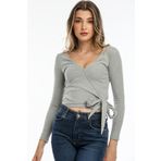 Kallisto Gri Melanj Kruvaze Crop Bluz