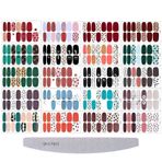 Kalolary 20 Levhalar Oje Etiket Tam Sarma Nail Art Sticker, Leopar Baskı Kendinden Yapışkanlı Nail Art Çıkartması Şerit Tırnak Çıkartmaları ile Tırnak Törpü ile Kadın Kızlar Çocuklar DIY