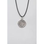 Kaloyan's Madalyon Siyah Deri İp Kolye - Antik Gümüş Kaplama - Kadın Erkek - 60 Cm