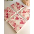 Kalp Desenli Doğal Taş Bardak Altlığı - 4'lü Set - 10 x 10 cm