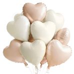 Kalp Folyo Balon Bej Karamel, 12 Adet Kalp Helyum Balon, Bej Kalp Balon, Beyaz Krem Kalp Balon, Düğün, Kalp Şeklinde Folyo Balon, Doğum Günü, Nişan, Anneler Günü, Sevgililer Günü için