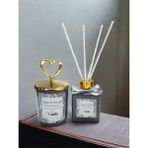 Kalp Gold Başlıklı Vanilya Kokulu Gri Bardak Mum Ve Çubuklu Oda Kokusu Seti 100 ml