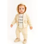 Kalp Nakışlı Hırkalı Kışlık Kız Bebek Eşofman Takım 3Lü Set