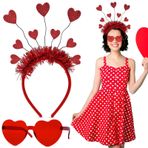 Kalp şeklinde saç bandı, kalp şeklinde güneş gözlüğü, kalp şeklinde, karnaval, Amor kostüm aksesuarı, bayan, karnaval gözlüğü, kalp saç bandı, sevgililer günü, doğum günü partisi için