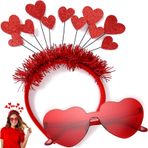 Kalp taç, kırmızı kalp güneş gözlüğü, kalp şeklinde, karnaval, Amor kostümü, aksesuar, parıltılı, Amor taç, kalp gözlüğü, kalp şeklinde saç bandı, sevgililer günü, doğum günü partisi için