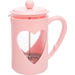 Kalp Tasarımlı French Press 1 L, Cam, Paslanmaz Filtreli, Isıya Dayanıklı - Pembe