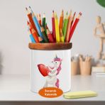 Kalp Tutan Unicorn Ahşaplı Seramik Kalemlik - 1308-22681 - Renkli