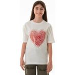 Kalp ve Love Yazı Baskılı Kız Çocuk Oversize Tişört - Ekru - 7 - 8 Yaş
