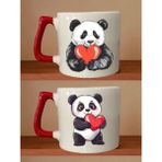 Kalp ve Panda Teması Baskılı Kupa - Erkek Hediye, Sevgiliye Doğum Günü Hediyeleri - Bej