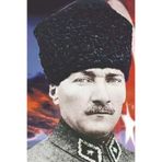 Kalpaklı Gazi Mustafa Kemal Atatürk - Ay Yıldız Türk Bayrağı - Poster Cephe Bayrak - 300X450cm