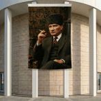 Kalpaklı Mustafa Kemal Atatürk Portresi Poster Bayrak Premium Raşel Kumaş ATA70 2X3M