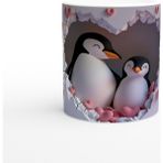 Kalpli Çatlaktan Bakan Penguenler Temalı Baskılı Kupa Bardak - Renkli