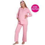 Kalpli Hamile Önden Düğmeli Uzun Kol Mevsimlik Bel Ayarlı %100 Pamuk Pijama Takımı-Geniş Kalıp