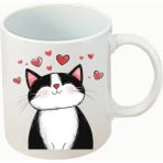 Kalpli Sevimli Kedi Baskılı Beyaz Kupa Bardak Doğum Günü Hediyesi