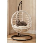 Kalyon Home Ayaklı Rattan Kedi Salıncağı Kedi Yatağı Minderli 44X50 cm Kedi Yatağı & Kafesi - Açık Beyaz - Gri - 44 x 50 cm