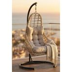 Kalyon Home Split Tek Kişilik Bahçe Salıncağı Balkon Salıncağı Ayaklı Rattan Salıncak Balkon/teras Salıncağı, 120 kg - Krem