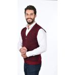 Kamalı Erkek Çelik Örgü Düğmeli Cepli Kazayağı Desen Tüylenmeyen Triko Kışlık Baba Kazak Yelek - XL - Bordo