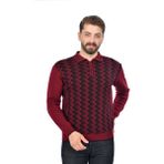 Kamalı Erkek Çelik Örgü Ekose Desenli Gömlek Yaka Fermuarlı Polo Yakalı Tüylenmez Triko Kışlık Baba Kazak - Bordo