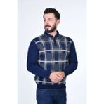 Kamalı Erkek Çelik Örgü Ekose Desenli Gömlek Yaka Fermuarlı Polo Yakalı Tüylenmez Triko Kışlık Baba Kazak - Lacivert - XL