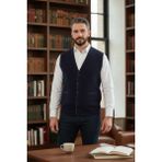 Kamalı Erkek Lacivert V Yaka Düğmeli Cepli Regular Fit Tüylenmeyen Örgü Triko Yelek Basic Stil - XL