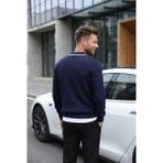 Kamalı Erkek Oversize Selanik Örgü Polo Yaka Triko Kazak - Lacivert - XL
