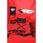 Kamasutra Sexy Görselli Oyun Kartı 7'li Kırmızı Siyah Harness Set - Renkli