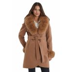 Kamel Oval Kaşe Kadın Kaban Yaka ve Manşet Tilki Kürkü (Kürkler Çıkarılabilir) 3XL