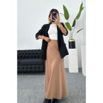 Kamel Saten Kumaş Beli Lastikli Uzun Çan Etek 91 cm - Camel