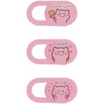 Kamera Kapatıcı Laptop Tablet Telefon Uyumlu İnce 0.7 Mm Sürgülü Webcam Cover Yapışkan Pembe Pig Desenli 3 Lü Set Çok Renkli
