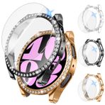 Kamita [3+3 Paket] Samsung Galaxy Watch 6 için Elmas Kılıf, Kadınlar için 44 mm Elmas Kılıf, Temperli Cam Ekran Koruyucu ile Bling Sert PC Tampon, Galaxy Watch6 için Kristal Koruyucu Kapak