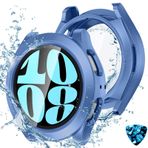 Kamita Samsung Galaxy Watch 6 40 mm ile Uyumlu Su Geçirmez Kılıf, Temperli Cam Filmli, 2'si 1 Arada Sert PC Tampon Kılıfları 360° Tam Kapsama Koruyucu Kılıf Galaxy Watch6 için (Mavi)