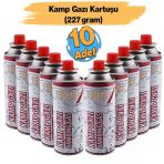 Kamp Gazı (10 Adet) Bütan Propan Tüpü Portatif Ocak Kartuşu Tek Kullanımlık Pürmüz Yedeği 227 Gr